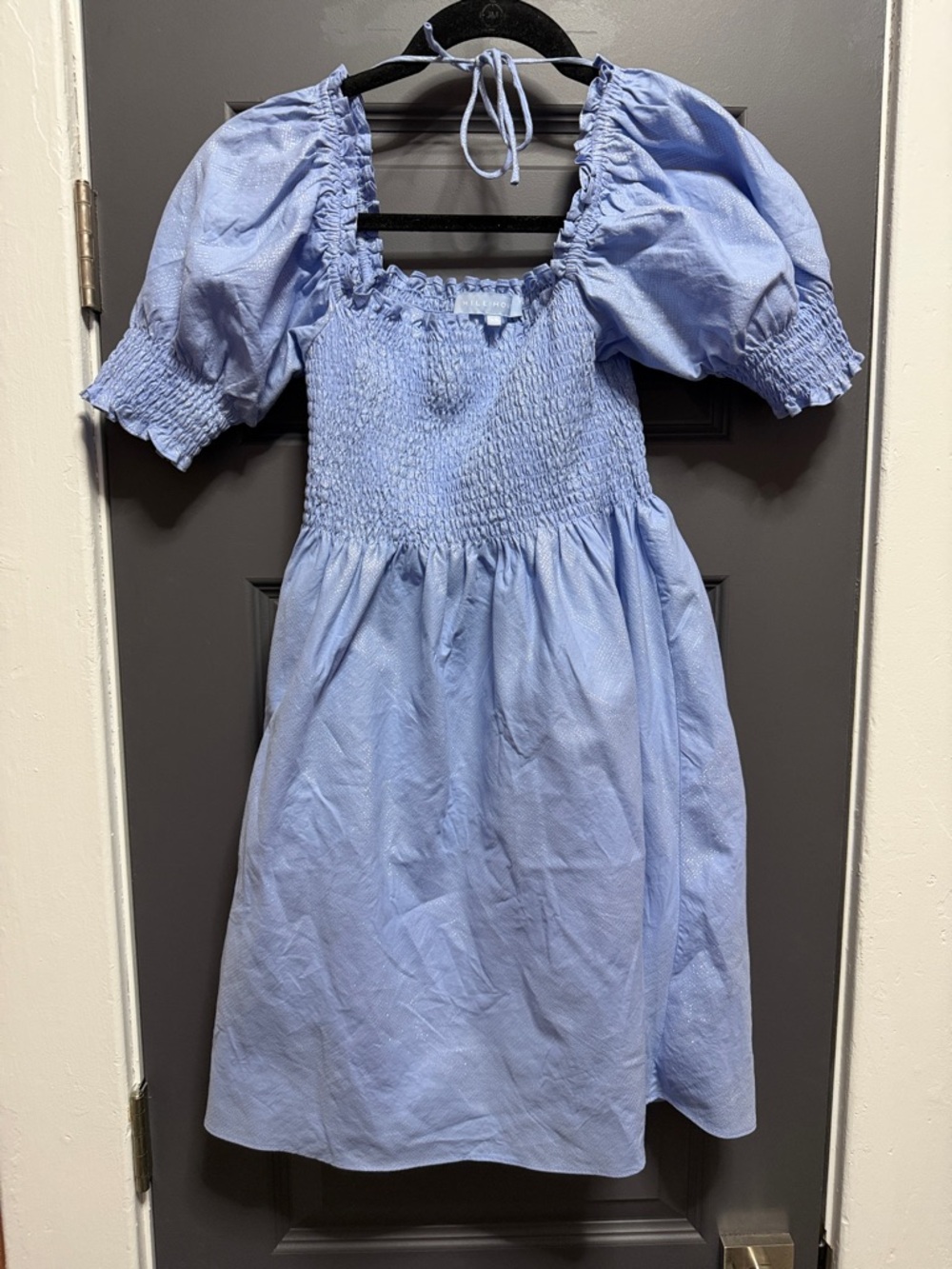 Hill House Light Blue Smocked Puff Sleeve Mini Nap Dress